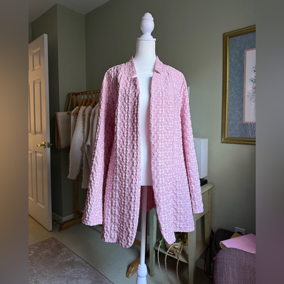 SHEIN Jackets & Blazers - Pink Textured Long Line Open Front Mock Neck Blazer